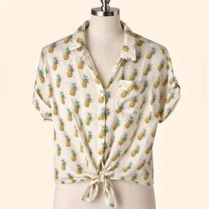 Love Notes Pineapple Print Button-Up Shirt